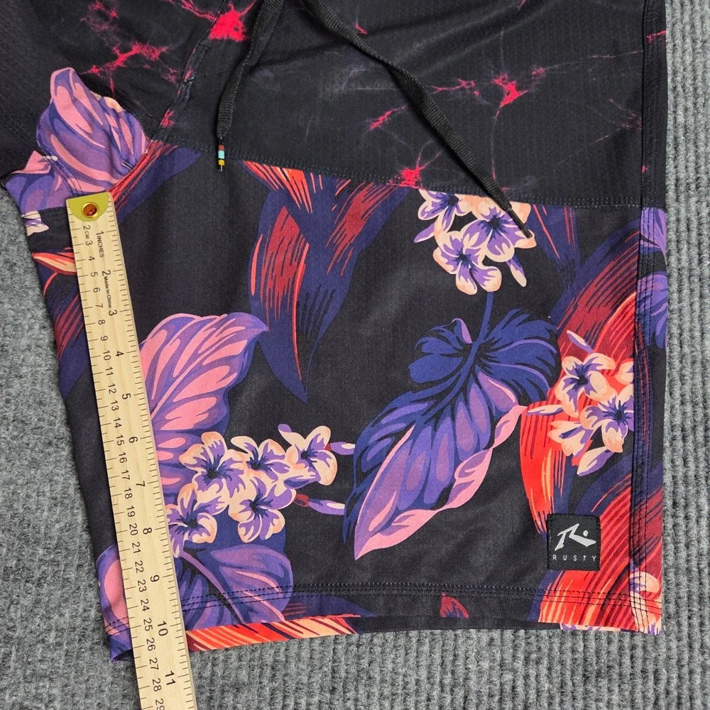 Rusty Mens Floral Splatter Board Shorts Black Red Purple Classic Fit Size‎ 36